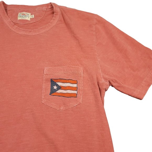 Faherty Mens S T-Shirt Puerto Rico Flag Pocket‎ Tee Red Luxury Soft Cotton - Picture 5 of 9